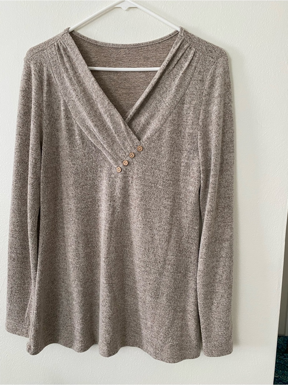 Cozy Taupe V-Neck Button Accent Sweater- size Small